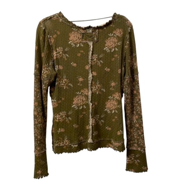 Free People We The Free Clover Floral Long Sleeve Thermal Shirt Size Large Green - Picture 4 of 16